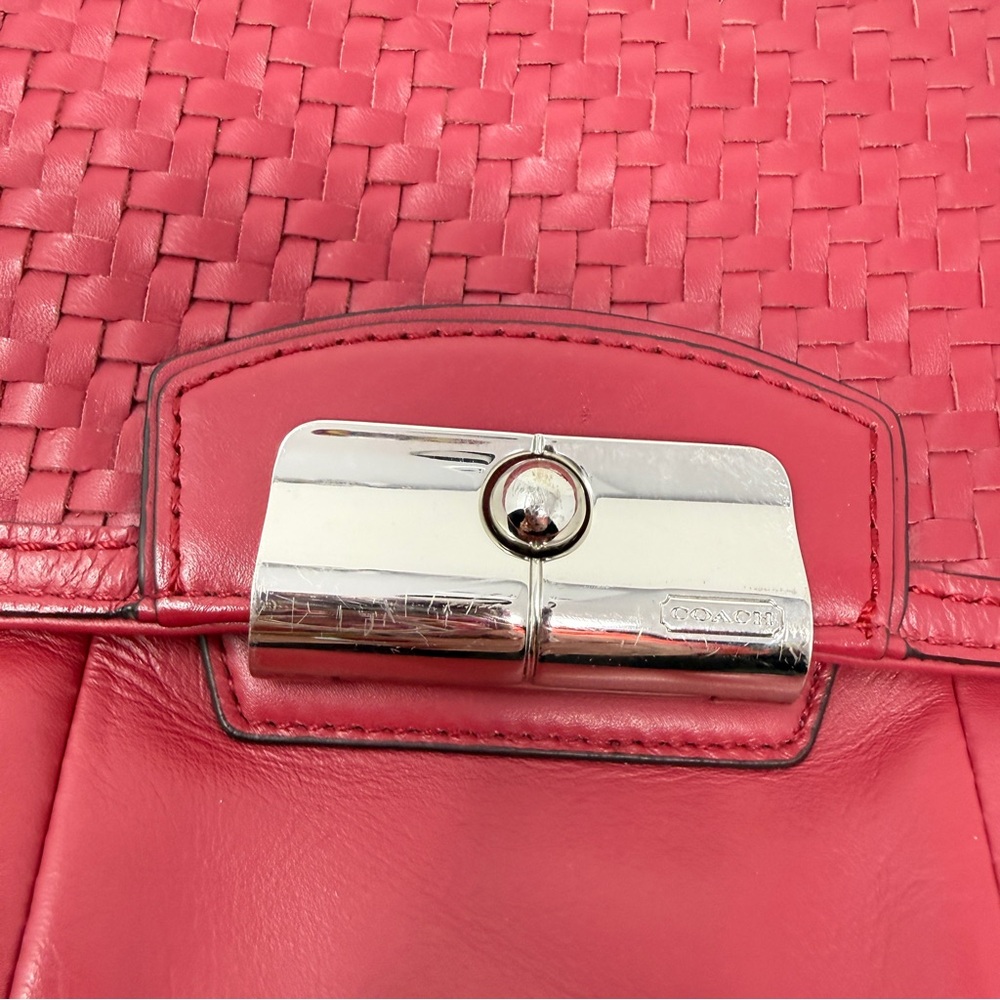 COACH Kristin Woven Leather Hobo Satchel Shoulder Crossbody Bag Scarlet Red - Picture 14 of 17